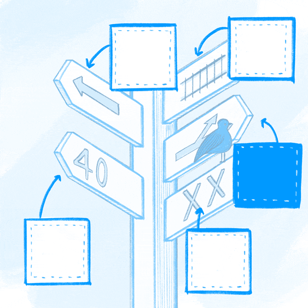 Check marks and x marks moving next to a sign