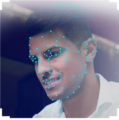 Gesicht mit elektronischer Punkt- und Linienüberlagerung