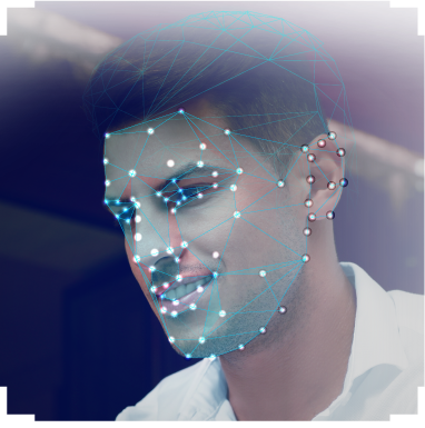 Gesicht mit leuchtender elektronischer Linienpunktüberlagerung