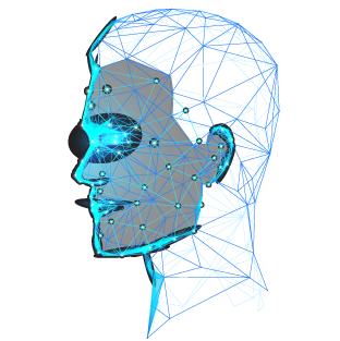 Gesicht mit leuchtender elektronischer Linienpunktüberlagerung