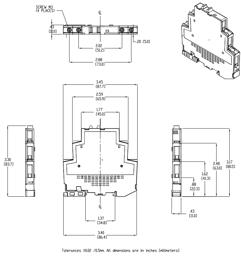 Mechanical Drawing - Crydom / Sensata SeriesOne DR Solid State Relays