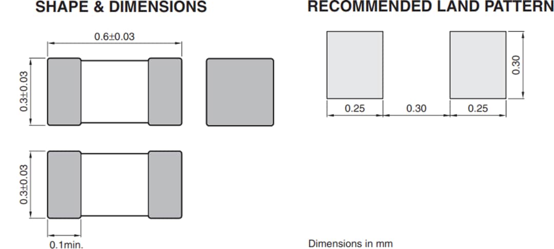 Mechanical Drawing - TDK MMZ Chip Beads (SMD) for Signal Lines