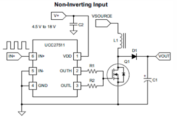 Application Circuit Diagram - Texas Instruments UCC27511 High-Speed, Low-Side Gate Driver