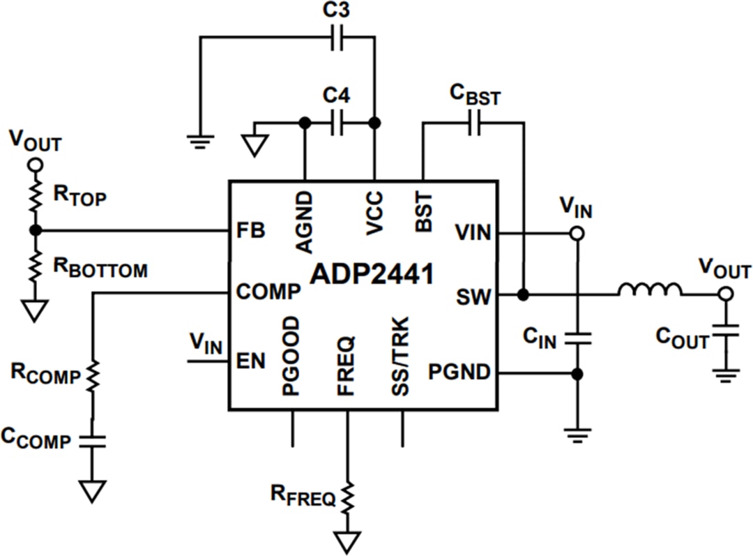 Applikations-Schaltungsdiagramm - Analog Devices Inc. ADP2441 Synchron-Abwärts-DC-DC-Regler