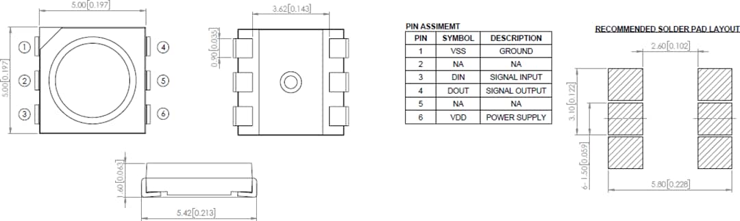 Mechanical Drawing - Lumex QuasarBrite™ LX5050 LEDs