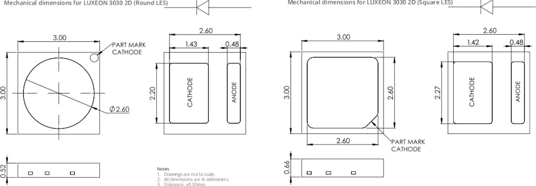Technische Zeichnung - Lumileds LUXEON 3030 2D LEDs