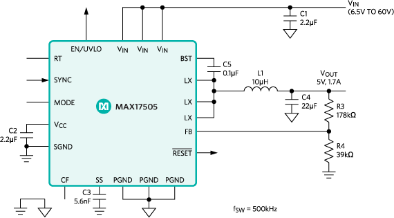 Blockdiagramm - Analog Devices / Maxim Integrated MAX17505 DC-DC-Abwärtswandler