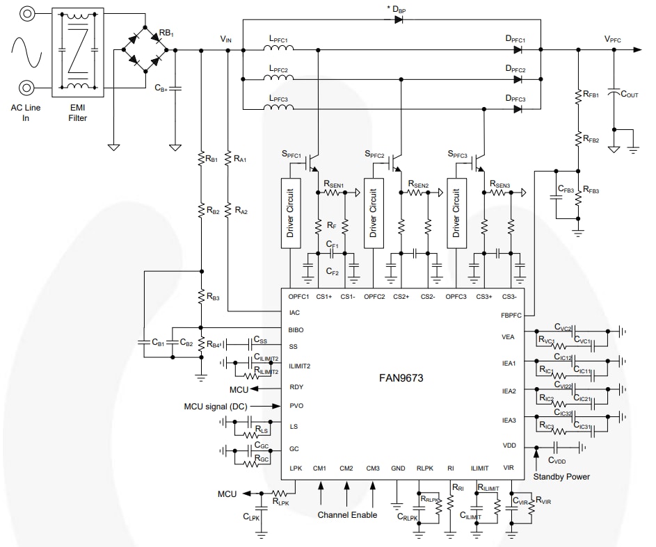 Applikations-Schaltungsdiagramm - onsemi CCM PFC Controller FAN9673