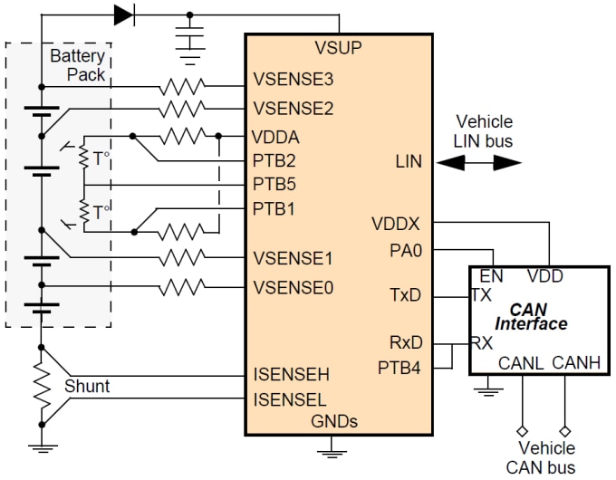 Applikations-Schaltungsdiagramm - NXP Semiconductors MM9Z1_638 Intelligenter Akkusensor