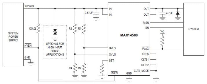 Applikations-Schaltungsdiagramm - Analog Devices / Maxim Integrated MAX14588 Stoßstrom-Schutzvorrichtungen
