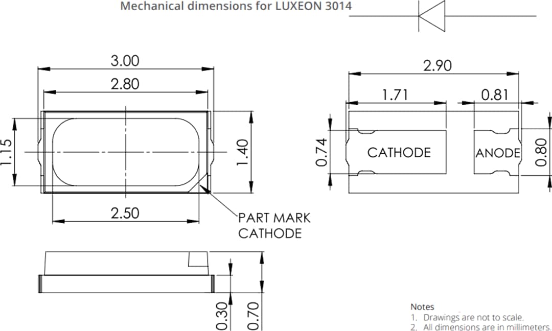 Technische Zeichnung - Lumileds LUXEON 3014 LEDs