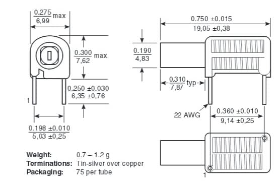 Mechanical Drawing - Coilcraft 148 Series Low Profile Tunable RF Inductors