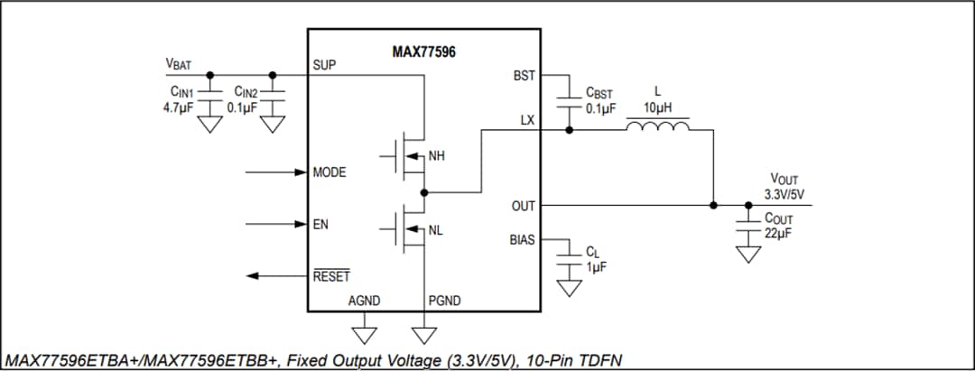 Applikations-Schaltungsdiagramm - Analog Devices / Maxim Integrated MAX77596 Synchroner Abwärtswandler (Tiefsetzer)
