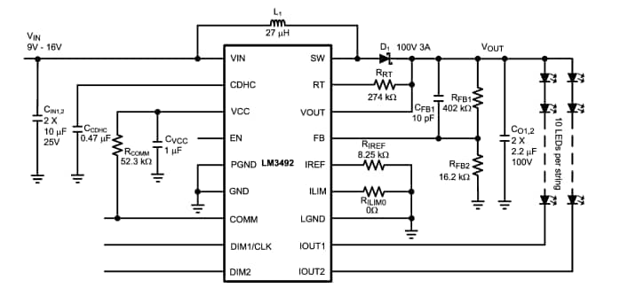 Schematic - Texas Instruments LM3492EVAL 2-Ch Boost Regulator Evaluation Board