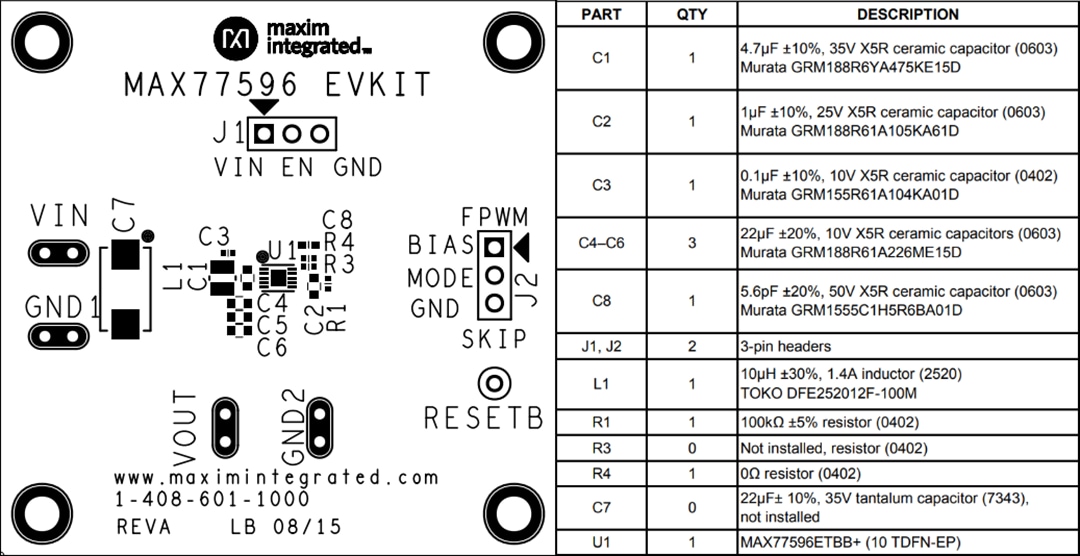 Mechanical Drawing - Analog Devices / Maxim Integrated MAX77596EVKIT Evaluation Kit