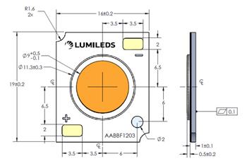 Technische Zeichnung - Lumileds LUXEON CoB LEDs der dritten Generation