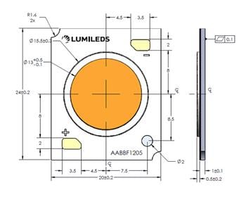 Technische Zeichnung - Lumileds LUXEON CoB LEDs der dritten Generation