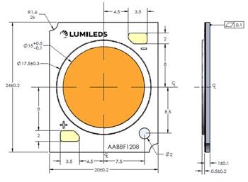 Technische Zeichnung - Lumileds LUXEON CoB LEDs der dritten Generation