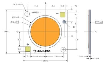 Technische Zeichnung - Lumileds LUXEON CoB LEDs der dritten Generation