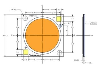 Technische Zeichnung - Lumileds LUXEON CoB LEDs der dritten Generation