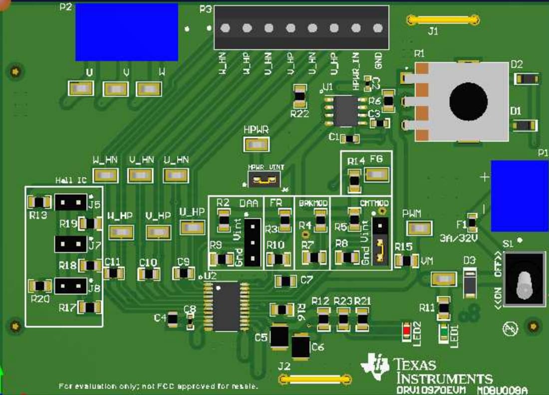 Technische Zeichnung - Texas Instruments DRV10970EVM EVM für bürstenlose Motortreiber