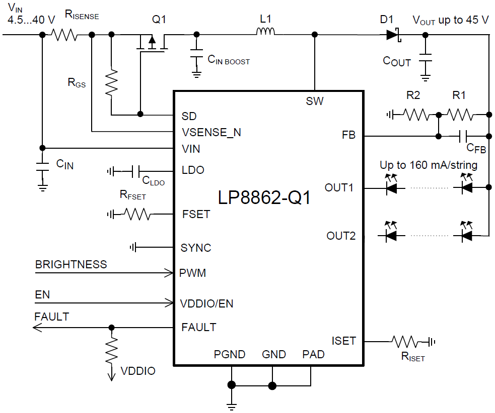 Schaltplan - Texas Instruments LP8862-Q1 Zweikanal-LED-Treiber
