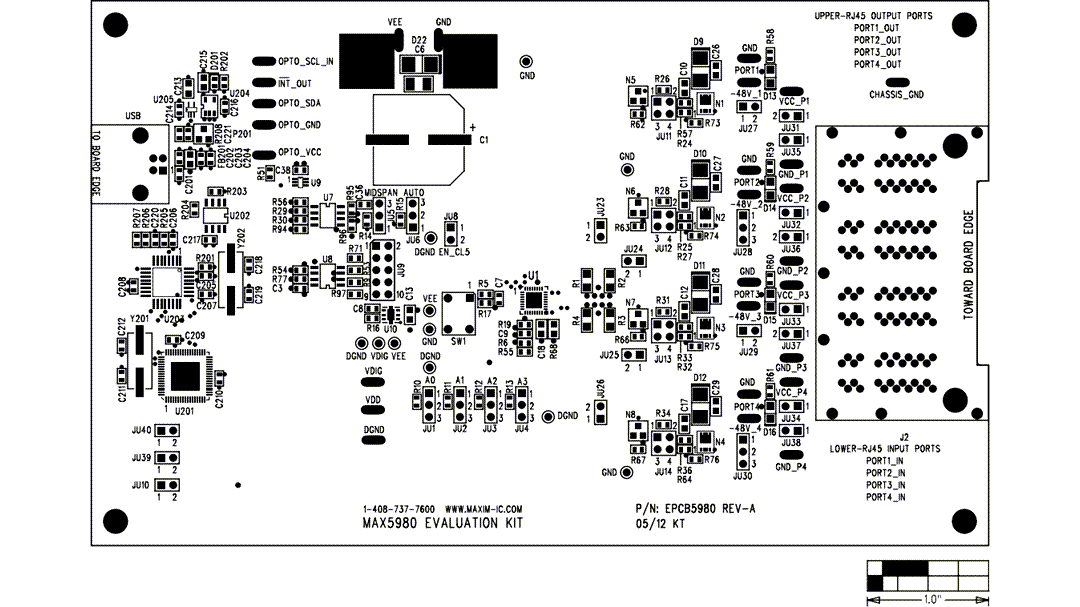 Technische Zeichnung - Analog Devices / Maxim Integrated MAX5980EVKIT Evaluierungskit