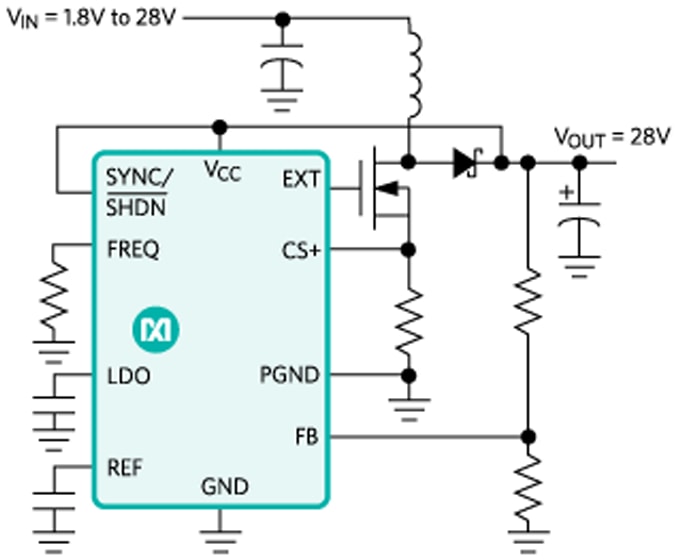 Applikations-Schaltungsdiagramm - Analog Devices / Maxim Integrated MAX668/MAX669 PWM-Aufwärtsregler