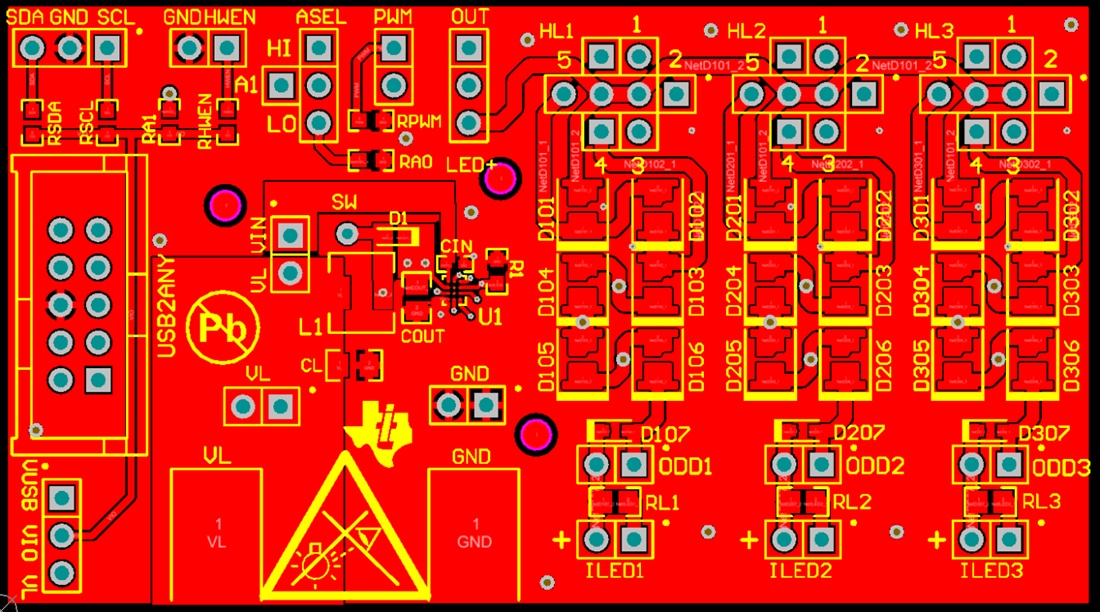 Technische Zeichnung - Texas Instruments LM36923HEVM Evaluationsmodul für weiße LED-Treiber