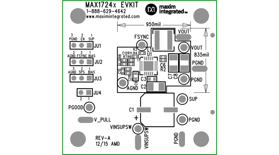 Technische Zeichnung - Analog Devices / Maxim Integrated MAX17242EVKIT/MAX17243EVKIT Evaluierungskits