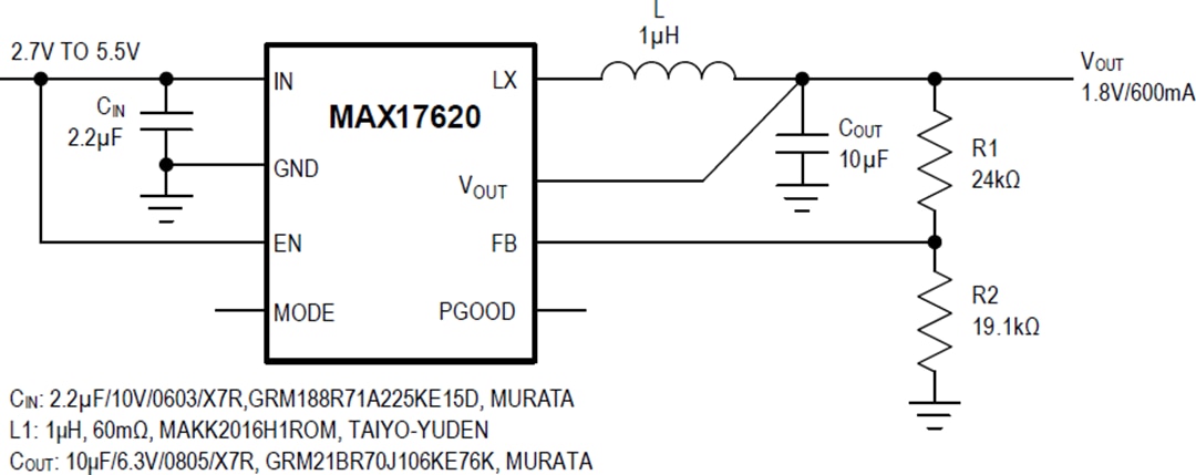 Applikations-Schaltungsdiagramm - Analog Devices / Maxim Integrated MAX17620 Synchroner DC-DC-Abwärtswandler