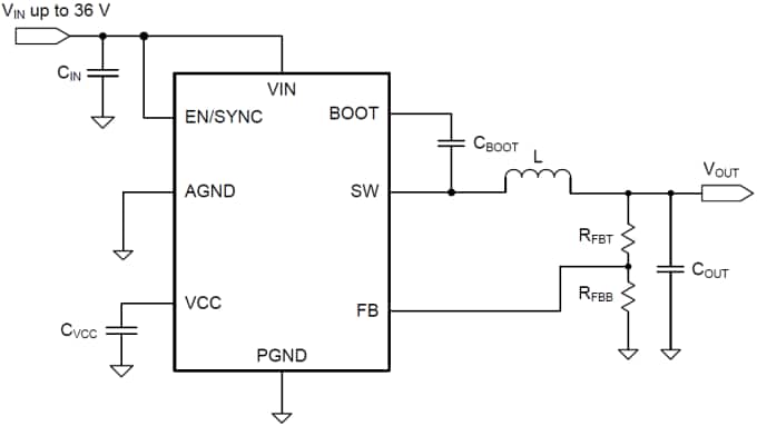 Schaltplan - Texas Instruments LMR23625/-Q1 SIMPLE SWITCHER® Abwärtswandler