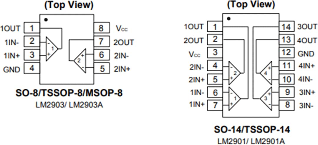 Technische Zeichnung - Diodes Incorporated LM2903 Differentielle Komparatoren