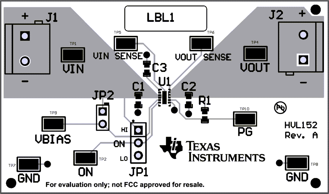 Technische Zeichnung - Texas Instruments TPS22990EVM Lastschalter-Evaluationsmodul (EVM)