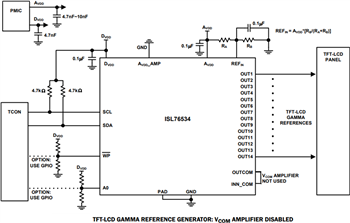 Applikations-Schaltungsdiagramm - Renesas Electronics ISL76534 Programmierbarer LCD-Gamma-Puffer