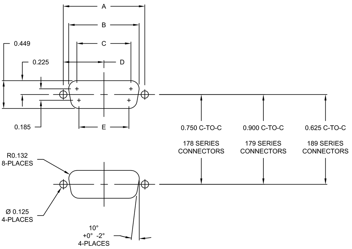 Mechanical Drawing - NorComp Dual-Port Stacked D-Sub Connectors