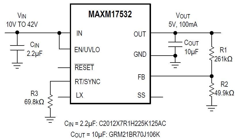 Blockdiagramm - Analog Devices / Maxim Integrated MAXM17532 DC/DC-Abwärts-Leistungsmodul