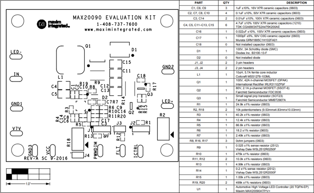 Technische Zeichnung - Analog Devices / Maxim Integrated MAX20090EVKIT Evaluierungskit