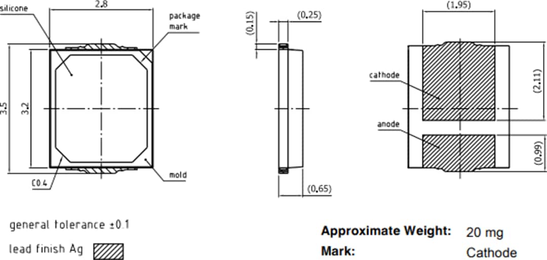 Technische Zeichnung - ams OSRAM DURIS E 2835 LEDs