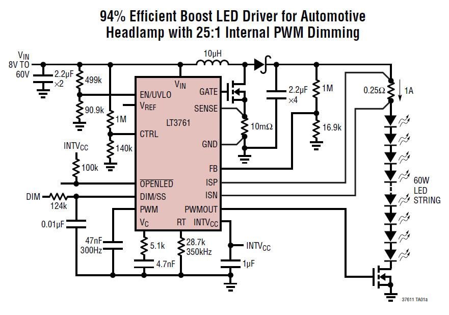 Applikations-Schaltungsdiagramm - Analog Devices Inc. LT3761 LED-Controller