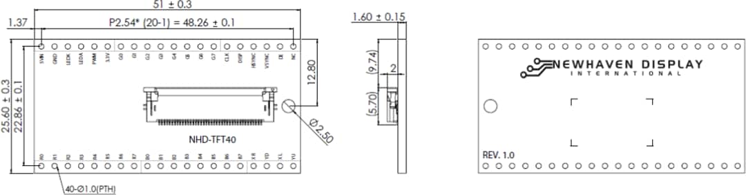 Newhaven Display NHD-TFT40 40-pin TFT Breakout Board