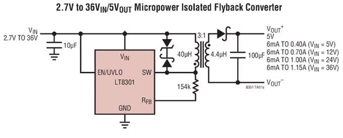 Applikations-Schaltungsdiagramm - Analog Devices Inc. LT830x Micropower Isolierte Sperrwandler