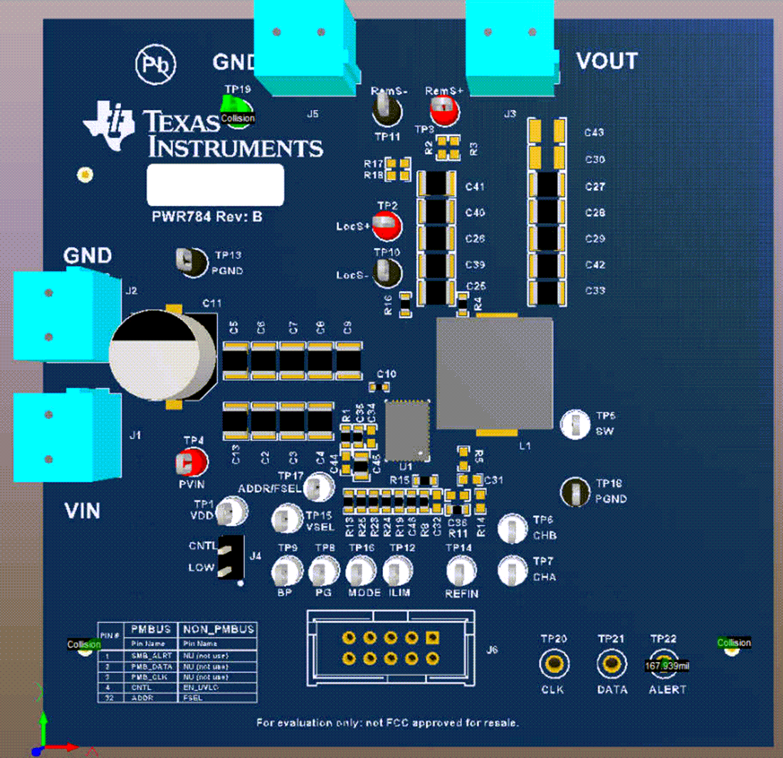 Technische Zeichnung - Texas Instruments TPS548D21EVM-784 Abwärtswandler-EVM