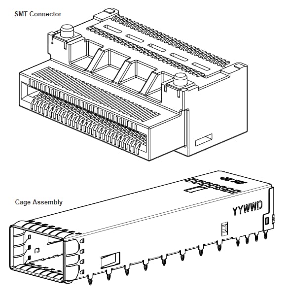 Technische Zeichnung - TE Connectivity OSFP-Steckverbinder, Käfige und Kabelsätze