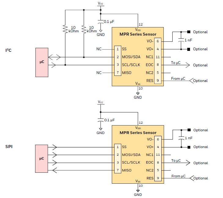 Applikations-Schaltungsdiagramm - Honeywell MPR MicroPressure-Sensoren