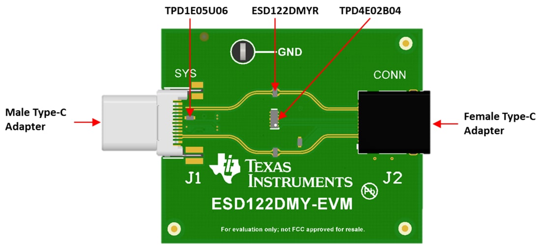 Technische Zeichnung - Texas Instruments ESD122DMX-EVM/ESD122DMY-EVM Evaluationsmodule