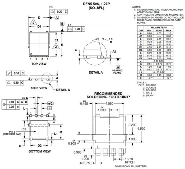 Technische Zeichnung - onsemi NVMx- und NVTx-Leistungs-MOSFETs