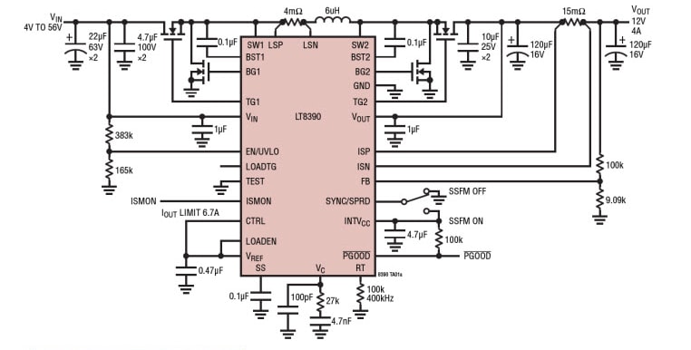 Applikations-Schaltungsdiagramm - Analog Devices Inc. LT8390 Synchrone Auf-/Abwärtswandler