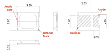Mechanical Drawing - Cree LED JB3030, JE2835, & JR5050 Mid-Power LEDs