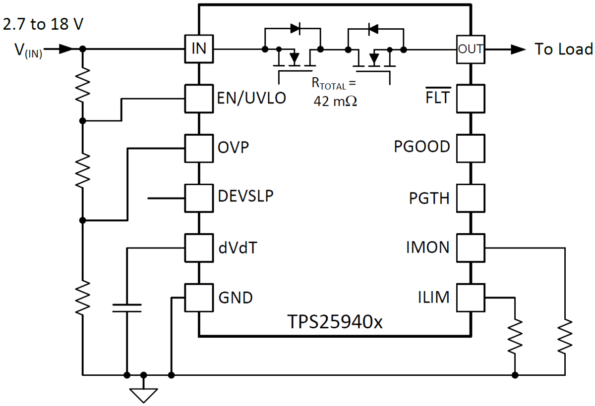 Schaltplan - Texas Instruments TPS25940/TPS25940-Q1 eFuse-Leistungsschalter